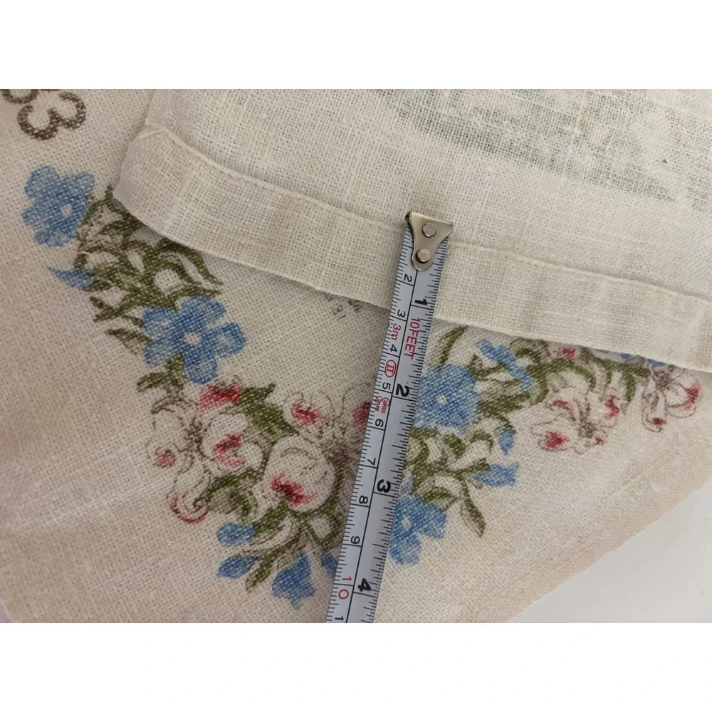 Vintage 183 Linen Calendar Tea Towel Floral Blue Red Mid Century Kitchen Decor